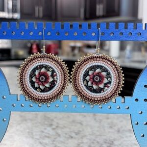 Handmade Beaded Floral Statement Earrings